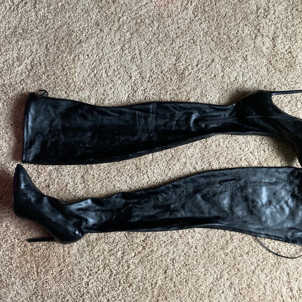 Liliana Thigh High Faux Leather Boots Size 10 5in Heel Sexy Biker